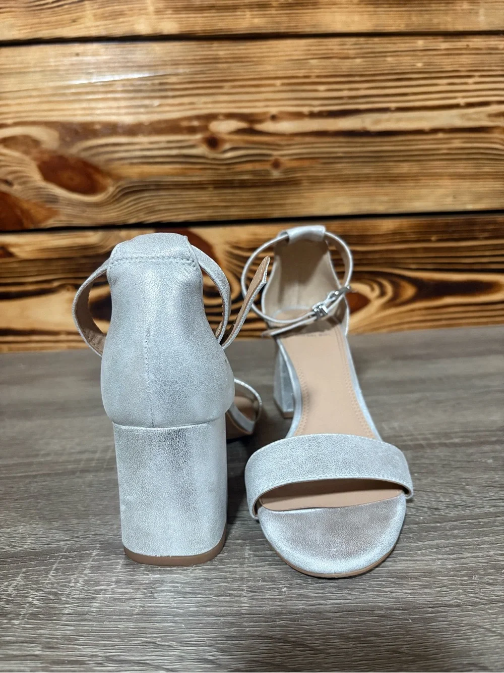 Gianni Bini Silver Block Heel Ankle-Strap Sandals